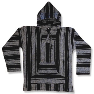 Hoodie Baja Poncho Warm Winter Clothing Mexican Blanket Style Woven Sweatshirt Loose Fit Boho Hipster Retro Hoodies Skate Surf Gift Him Her Black/White