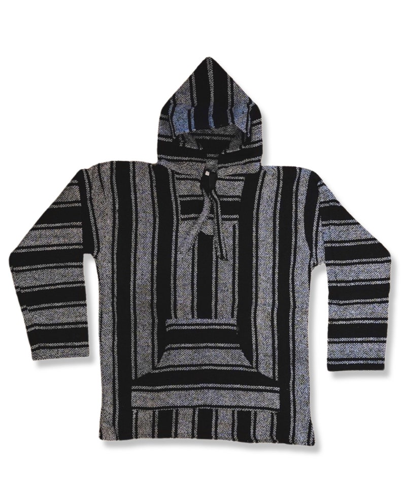 Hoodie Baja Poncho Warm Winter Clothing Mexican Blanket Style Woven Sweatshirt Loose Fit Boho Hipster Retro Hoodies Skate Surf Gift Him Her Black/White