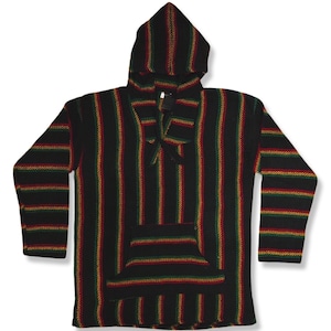 Hoodie Baja Poncho Warm Winter Clothing Mexican Blanket Style Woven Sweatshirt Loose Fit Boho Hipster Retro Hoodies Skate Surf Gift Him Her Rasta