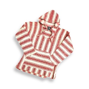 Hoodie Baja Poncho Warm Winter Clothing Mexican Blanket Style Woven Sweatshirt Loose Fit Boho Hipster Retro Hoodies Skate Surf Gift Him Her Red/White