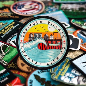 Surf Town Patch Iron On Embroidery Sew On Beach Memorabilia Travel Souvenir Wharf Coastal Life Ocean Vibes Capitola California Patches Retro