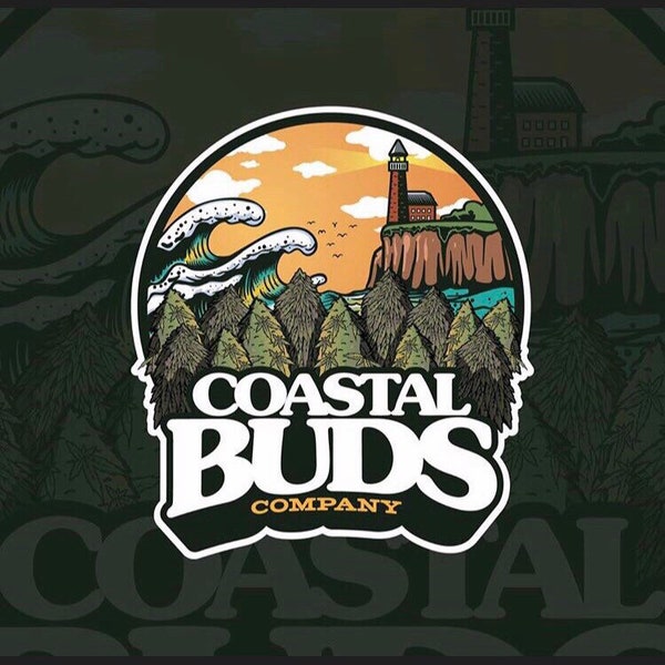 Coastal Buds Co Sticker Cool Graphic Cannabis Waves Lighthouse Santa Cruz Lifestyle 4x4in High Quality Vinyl 420 Friendly Gift For Him Her