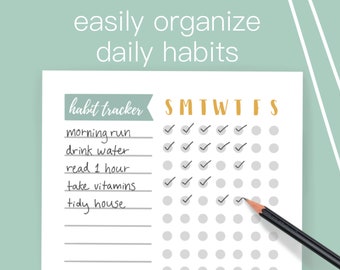 Printable Habit Tracker, Daily Habit Tracker Printable, Bullet Journal Habit Tracker, Goal Planner, Weekly Checklist, Habits Chart Download