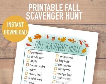 Printable Fall Scavenger Hunt for Kids, Autumn Party Game, At Home Activity, Nature Outdoor, Social Distancing Halloween, Harvest Activity