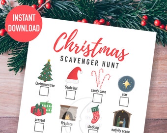 Christmas Scavenger Hunt Printable, Kids Treasure Hunt, Christmas Party Game, At Home Activity, Social Distancing Holiday, Christmas Kids
