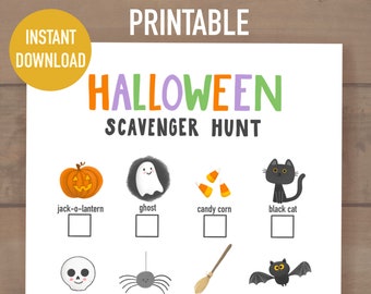 Printable Halloween Scavenger Hunt, Kids Treasure Hunt, Autumn Party Game, At Home Activity, Social Distancing Halloween, Harvest Activity