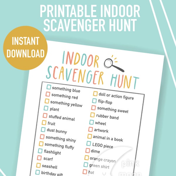 Printable Indoor Scavenger Hunt for Kids, Snow Day Fun, Easy At Home Activity, Rainy Day Play, Social Distancing Kids, Instant Download