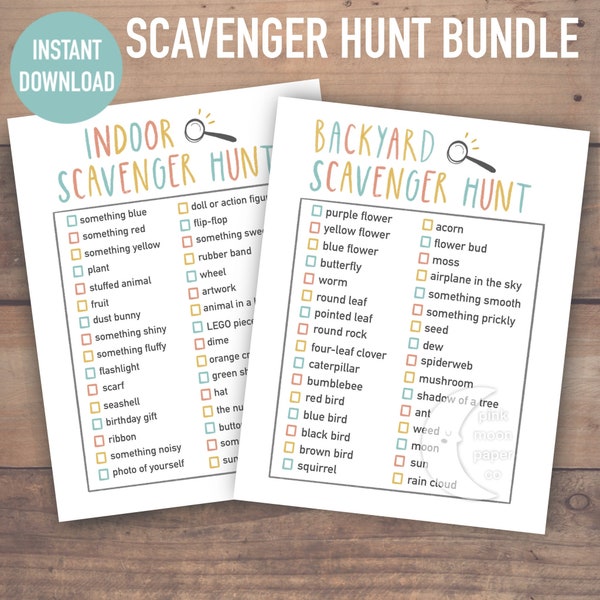 Printable Scavenger Hunt Bundle for Kids, Indoor and Backyard Fun, Easy At Home Activity, Rainy Day Play, Birthday Party Kids Game Download