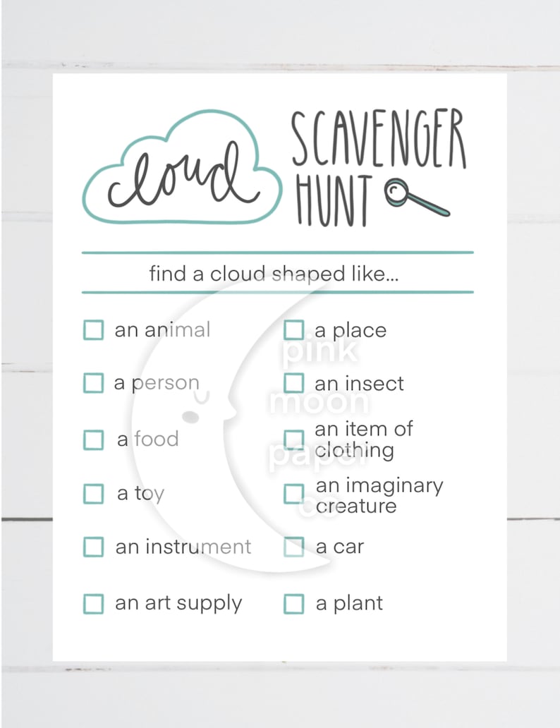 Printable Cloud Watching Scavenger Hunt for Kids Fun Party Etsy