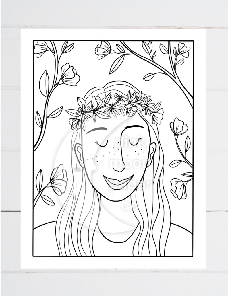 Flower Crown Printable Coloring Page Kids Coloring Fun Party | Etsy