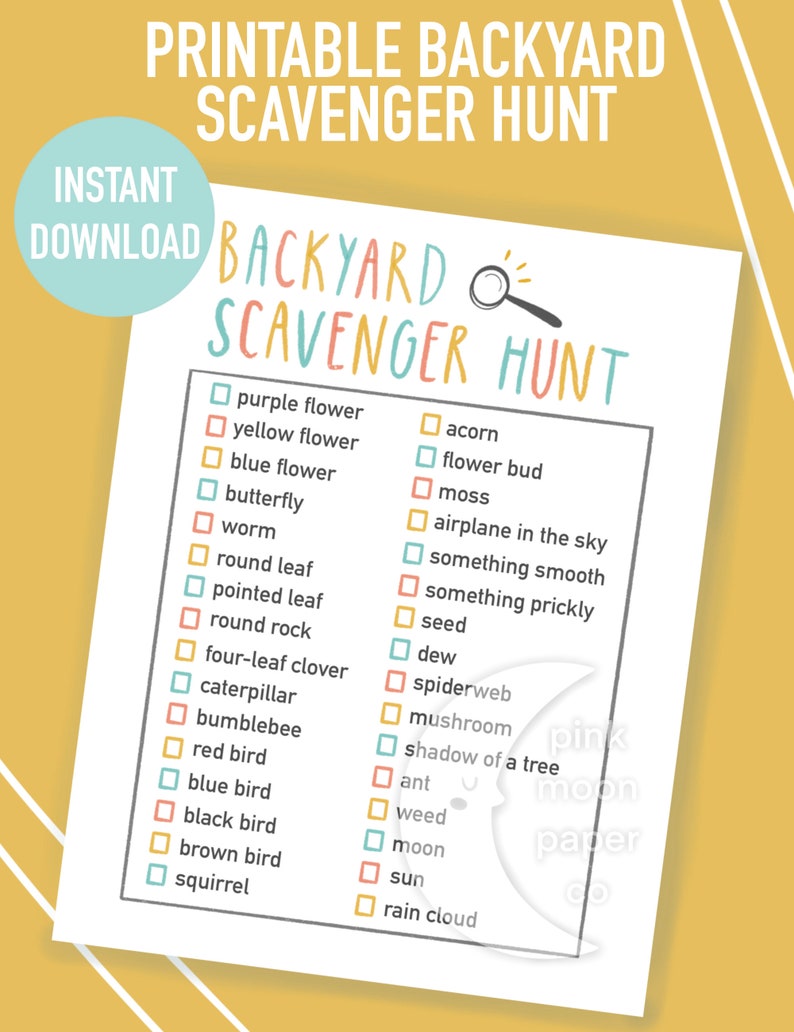 printable backyard scavenger hunt for kids party game at etsy