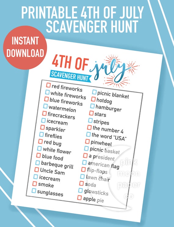 Printable 4th of July Scavenger Hunt Independence Day Fun