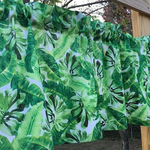 Palm Leaf Valance Tropical Island Banana Green Leaf Leaves on White Handmade Valance