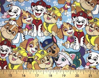 Dog Fabric Canine Cartoon Pup Rescue Fabric Rescue Dogs Fabric Puppy Dog Preschool Blue Cotton Quilting Fabric t7/12