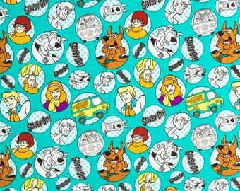 Dog Fabric Cartoon Canine Kids Boy Character Teal Cotton Fabric