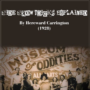 May include: A black and white photo of a group of people standing in front of a sign that reads "Museum of Oddities All Arts of the World". The people are dressed in clothing from the 1920s.