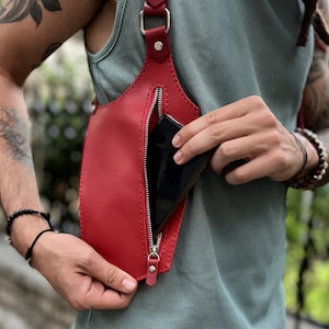 Rote Leder Holster Tasche Braune Leder Umhängetasche Leder Festival Tasche Brennender Mann Holster Leder Doppel Holster Harness Tasche
