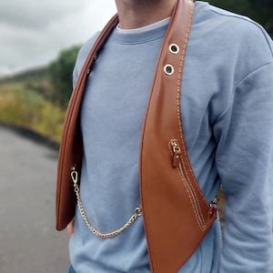 Sac gilet en cuir marron clair gilet en cuir pour motard sac à bandoulière sac de festival en cuir gilet en cuir pour homme sac de moto gilet sac de voyage