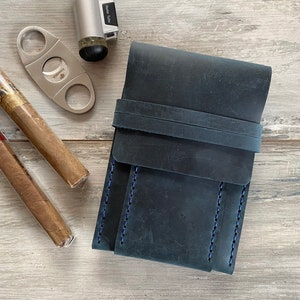 Custodia per sigari in pelle blu Scatola per sigari in pelle rustica Borsa per sigari Regalo di San Valentino