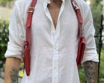Red Leather Holster Bag Tan Leather Shoulder Bag Leather Festival Bag Burning man Holster Leather Double Holster Leather Harness Vest