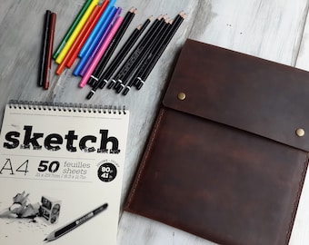 Rustic Leather A4 Sketchbook Cover Leather Drawing Book Cover Leather Refillable Sketchbook Notebook Cover Journal Case