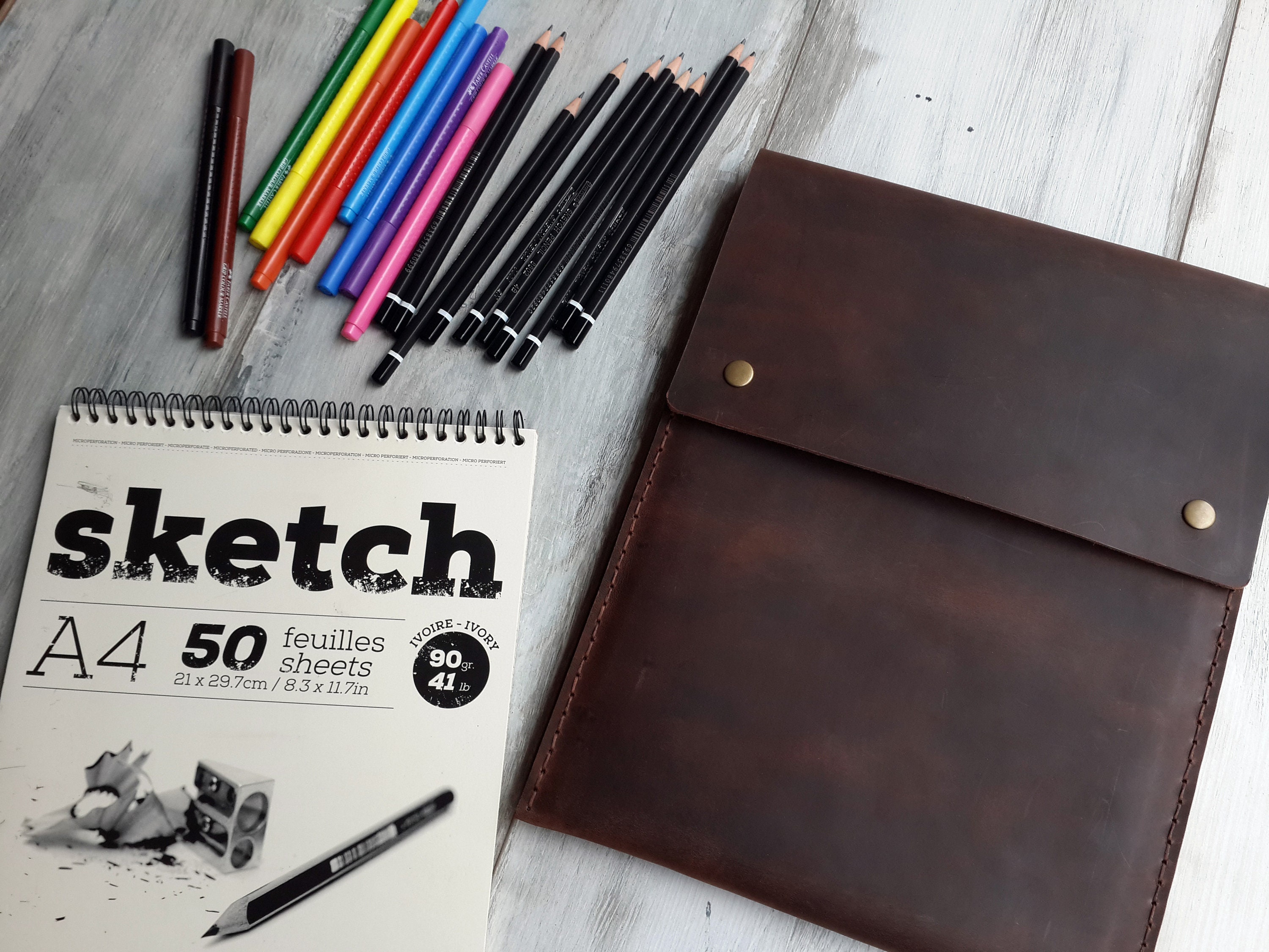 Handmade Leather Sketchbook Cover A4, Leather Artist Sketch Pad