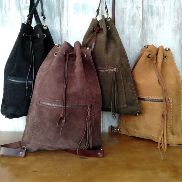 Nubuck Leather Backpack Leather Bag Handmade backpack Coach Sling Backpack Bucket Bag Hippie Leather bag