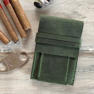 Custodia per sigari in pelle verde Scatola per sigari in pelle rustica Borsa per sigari in pelle rustica