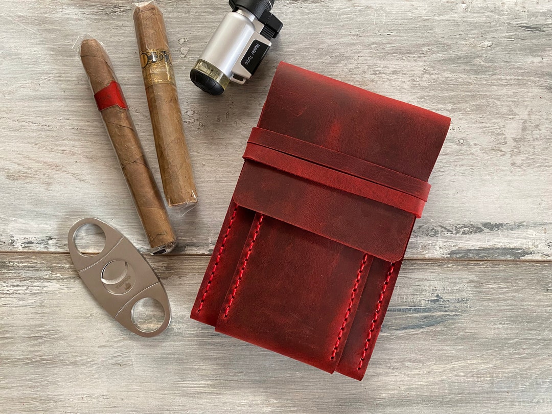 Red Leather Cigar Case Leather Cigar Box Rustic Leather Cigar Bag Etsy