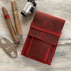 Custodia per sigari in pelle rossa Scatola per sigari in pelle rustica Borsa per sigari in pelle rustica