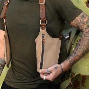 Leather Holster Bag Brown Leather Shoulder Bag Leather Festival Bag Burning man Holster Leather Double Holster Harness Bag Leather Vest