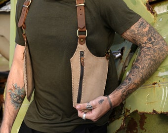 Leather Holster Bag Brown Leather Shoulder Bag Leather Festival Bag Burning man Holster Leather Double Holster Harness Bag Leather Vest