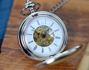 KUNDENSPEZIFISCHE Gravierte Mechanische Doppelbezug Taschenuhr, PERSONALISIERTE Taschenuhr Uhr, Steampunk Taschenuhr Laser graviert