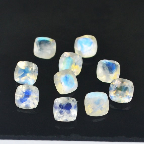 5mm to 15mm Natural Rainbow Moonstone Cushion Faceted Cut