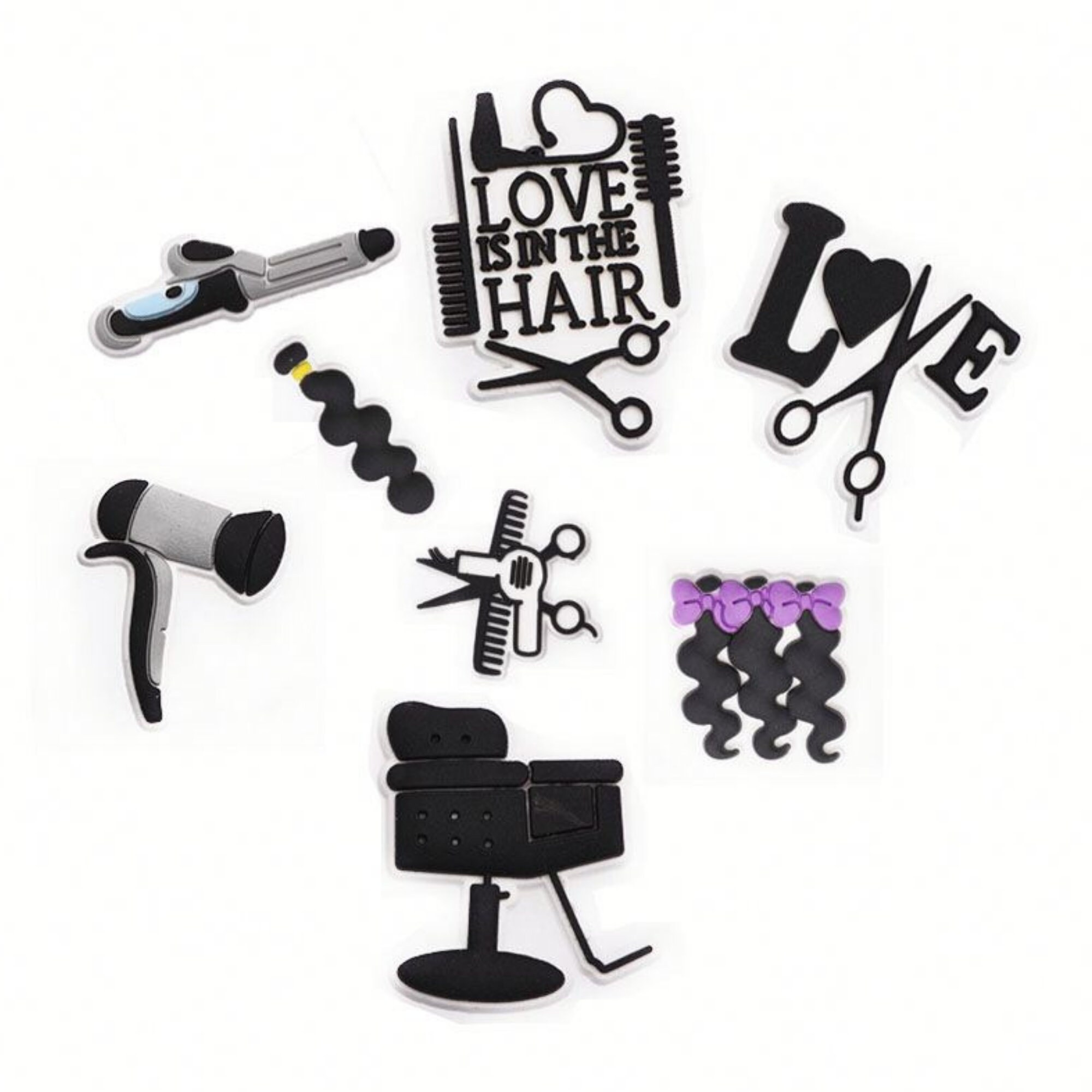 Beauty croc charms, salon croc charms, hairstylist croc charms, black…