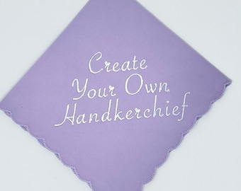 Personalized Lavender Handkerchief- Made By You Your Choice of Words Font Thread Color Embroidered Personalized Wedding Bridal Shower Gift