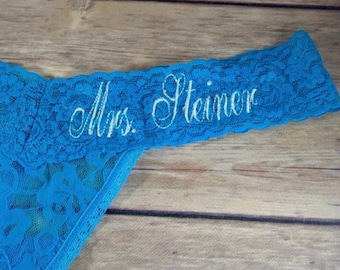 Personalized Lace Thong, Name or Saying, Choose Your Color Thong, Font, Thread Color, Bride Gift, Wedding, Birthday, Anniversary, Christmas!