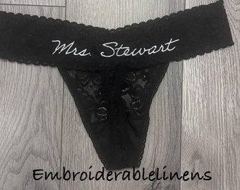 Personalized Mrs Thong- Bridal Lingerie- Bride Gift- Mrs Panty- Bachelorette Thong- Mrs Thong- Custom Panty- Embroidered Thong- Bride Thong