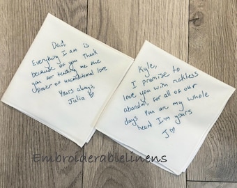 Personalized Handwritten Handkerchief- Embroidered Handkerchief- Wedding Handkerchief- Wedding Keepsake-Wedding Favor