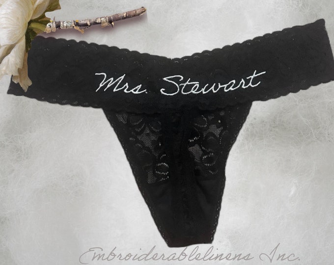 Personalized Panty- Bridal Lingerie- Bride Gift- Mrs Panty- Bachelorette Thong- Mrs Thong- Custom Panty- Embroidered Thong- Bride Thong