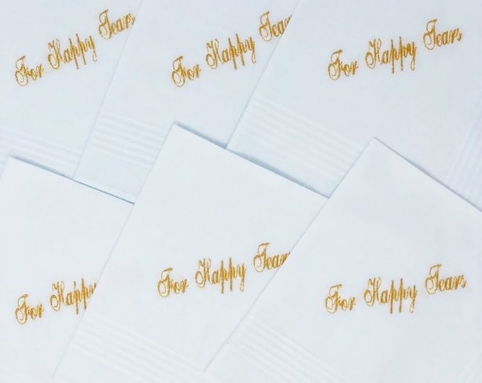 For Happy Tears- Wedding Handkerchief- Soft White 100% Cotton Embroidered in Your Choice of Thread. Personalized Handkerchief Keepsake.
