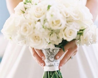 Design Your Wedding Bouquet Holder, Custom Embroidered Monogrammed Holder Keepsake. Completely Customizable. Free US Shipping!