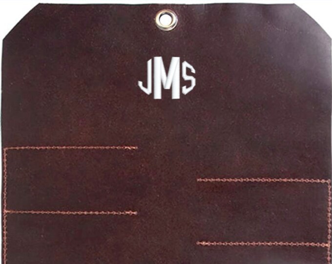 Leather Roll Up Tool Bag- with 10 Tool Pouch Pockets Vintage Style- Rolling Tool Belt- Custom Embroiderer your Monogram- Great Gift For Him