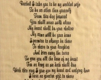 Wedding Vows Embroidered- Your Vows Framed- Great Anniversary Gift, Christmas Gift, Valentine Gift- Beautiful Home Decor Piece, Wall Art.