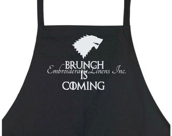 Brunch Is Coming - Apron by Embroiderablelinens. Embroidered in your choice of color. Makes a great gift!