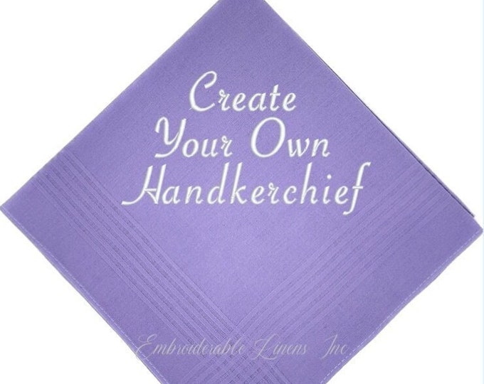 Lavender Wedding Handkerchief- Made By You in Your Choice of Font Thread Color and Words Embroidered Great Personalized Wedding Gift!