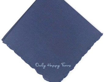 Only Happy Tears - Navy Scalloped Edge Cotton Handkerchief in your Color Thread for Embroidery A Perfect Something Blue or Wedding Keepsake