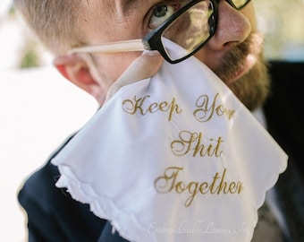 Embroidered Wedding Handkerchief – Funny Keepsake, Scalloped Edge (Personalize It)