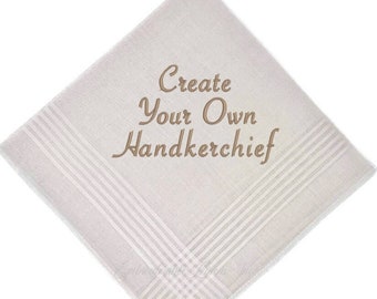 Beige Personalized Handkerchief- In Your Choice of Font Thread Color and Words Embroidered Make it Your Way Great Personalized Wedding Gift.