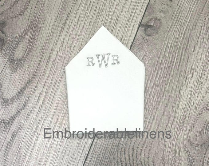 Mens Pocket Square, Embroidered Monogrammed, Classy, Sophisticated, for all occasions, everyday wear. Dad Gift, Wedding Gift, Groom Gift!